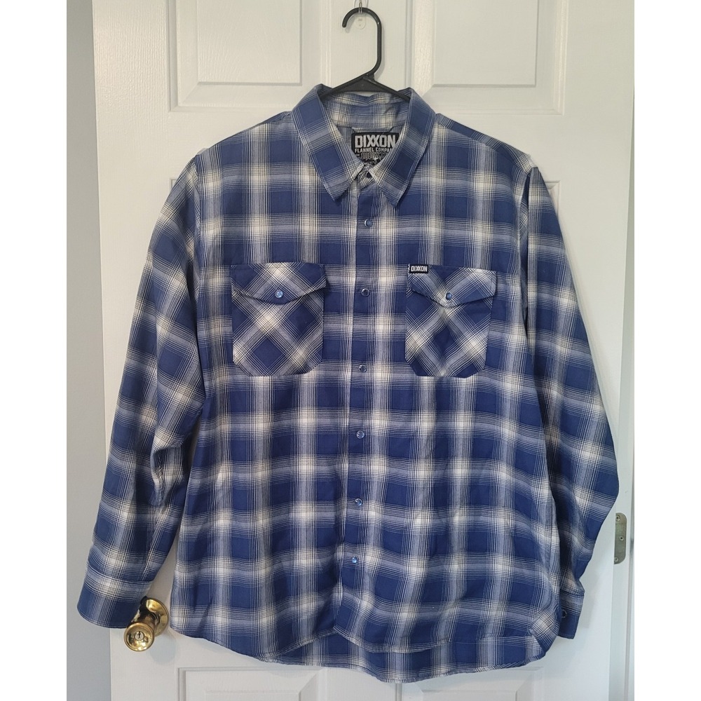 Dixxon Flannel Shirt Mens 2X Blue Plaid D-Tech Pearl Snap Long Sleeve Motorcycle